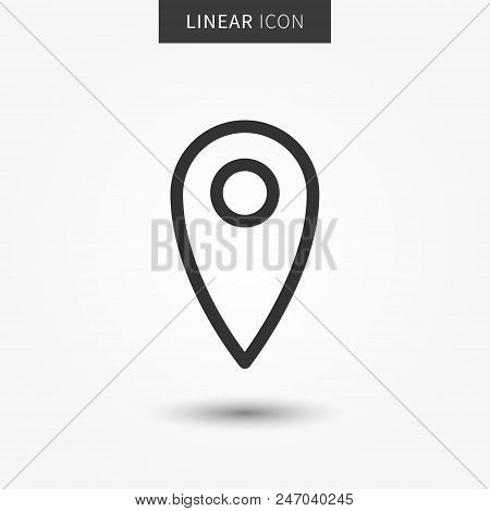 Map pin icon vector illustration. Isolated location pin symbol. Map marker line concept. Map position graphic design. Navigation pointer outline symbol for app. Location marker pictogram on grey background.