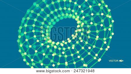 Torus. Object With Lines And Dots. Molecular Grid. Technology Style With Particle. Vector Illustrati