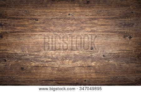 Wood Texture Background. Top View Of Vintage Wooden Table With Cracks. Brown Rustic Rough Timber For