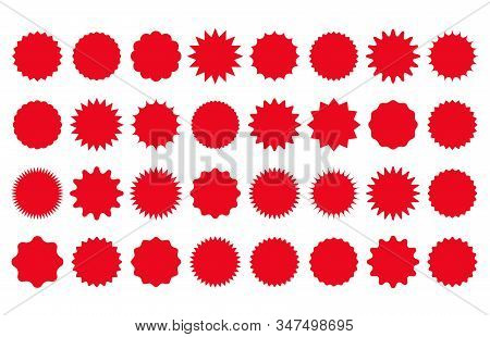 Starburst Price Sticker. Vector. Round Burst Star Icon. Red Circle Shapes. Set Sale Tag Badges. Sunb