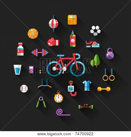 Set of flat design sport, fitness and healthy lifestyle icons