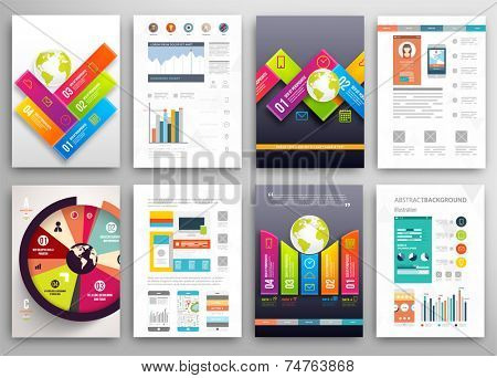 Set of Flyer, Brochure Design Templates. Geometric Triangular Abstract Modern Backgrounds. Mobile Technologies, Applications and Online Services Infographic Concept.