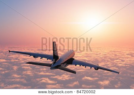 Passenger plane above the clouds.