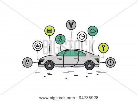 Driverless Car Line Style Illustration