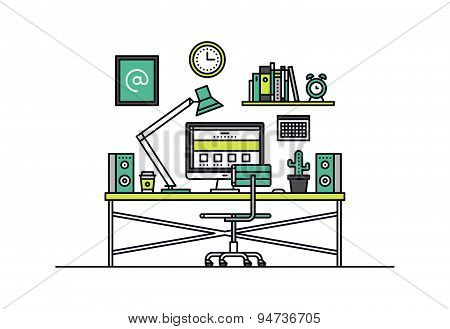 Web Designer Workplace Line Style Illustration