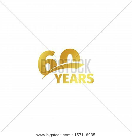 Isolated abstract golden 600th anniversary logo on white background. 60 number logotype. Sixty years jubilee celebration icon. Sixtieth birthday emblem. Vector illustration