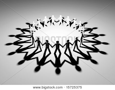 Mystical circle.  figures holding hands together in a circle