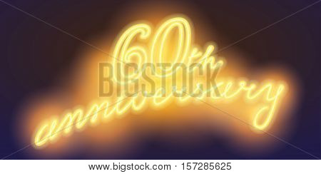 60 years anniversary vector illustration banner flyer logo icon symbol sign. Graphic design element with electric light font for 60th anniversary birthday card