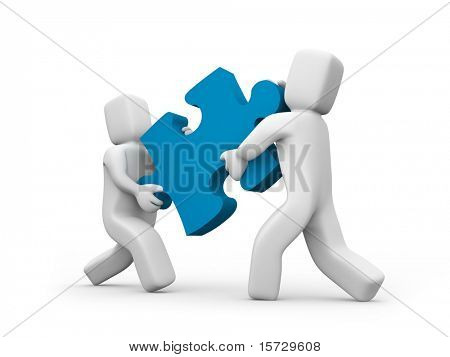 Persone trasferire un puzzle - il concetto di Business concetto Teamwork isolato on white