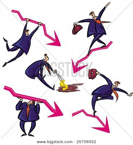 Businessman and financial crisis. Vector Illustration