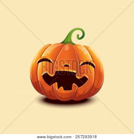 Happy Halloween. Realistic Vector Halloween Pumpkin. Happy Face Halloween Pumpkin Isolated On Light 