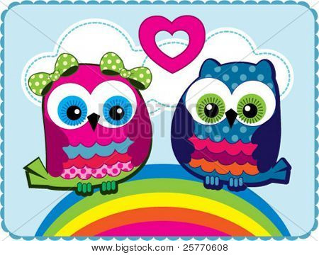 Cute Owls in love vector graphic