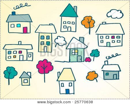 child like doodle houses illustration