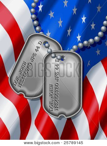 10x13 Background of an American Flag with Soldiers Dog Tags