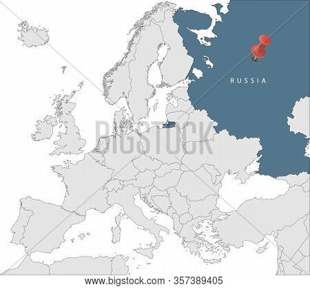 Map Of European Union With The Identication Of Russia. Map Of Russia. Political Map Of Europe In Gra