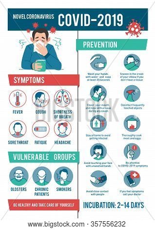 Coronavirus 2019-ncov Infographic: Symptoms And Prevention Tips. 2019-ncov Covid Causes, Symptoms An