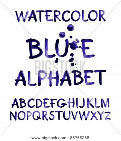 Watercolor hand written purple alphabet. Vector watercolor.