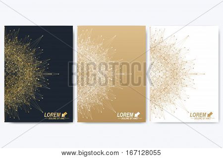 Modern vector template for brochure, leaflet, flyer, cover, catalog, magazine or annual report in A4 size. Business, science and technology design book layout. Presentation with golden mandala