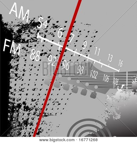 라디오 그런 지 회고전: 빨간 역 표시기와 FM 라디오 튜너가 있다.