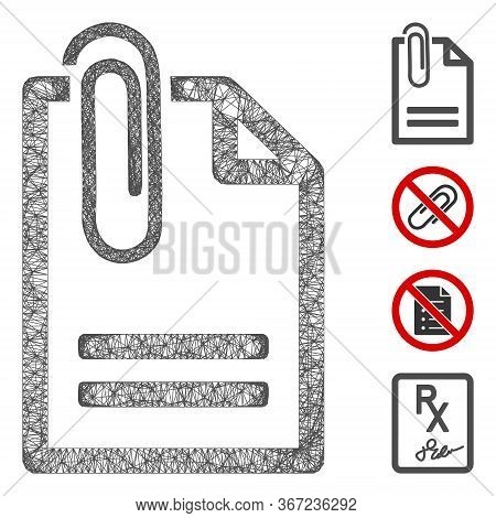 Mesh Attached Document Web Icon Vector Illustration. Abstraction Is Based On Attached Document Flat 