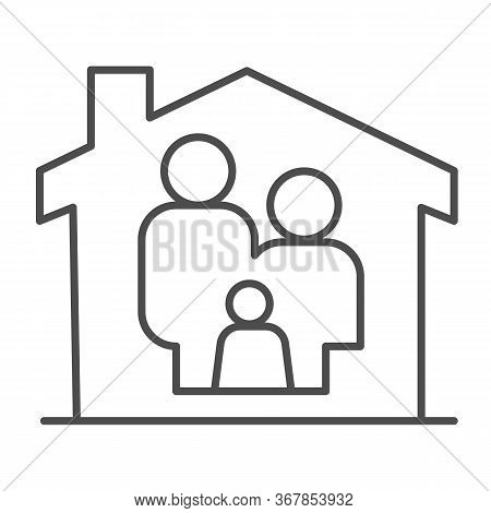 Family In House Thin Line Icon, Family At Home Concept, Parents And Child Sign On White Background, 