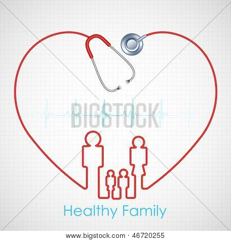 illustration of family made of stethoscope on Healthcare and Medical background