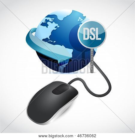 Mouse Connected To A Grey Globe With A Dsl Sign.