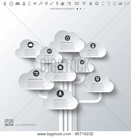 Cloud icon. Flat abstract background with web icons. Interface symbols. Cloud computing. Mobile devi