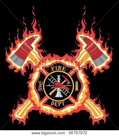 Firefighter Cross With Axes And Flames