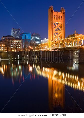 Tower Bridge and Sacramento downtown at night