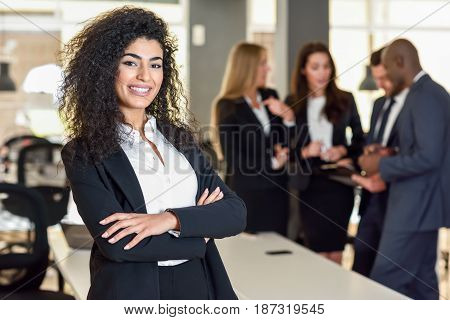 Businesswoman Leader In Modern Office With Businesspeople Working At Background