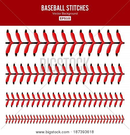 Baseball Stitches Vector Set. Baseball Red Lace Isolated