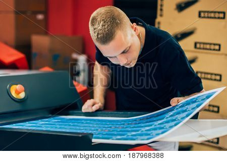 Young Man Working In Printing Factory