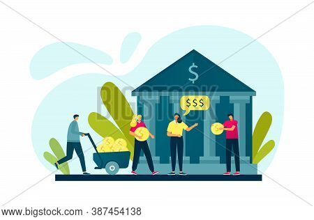 Banking People Investing Cash Money, Bank And Finance Flat Vector Illustration. Financial Operations