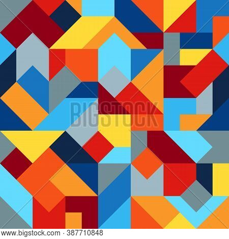 Geometric Colorful Graphic Seamless Pattern Of Simple Polygonal Figures. Harmonious Universal Palett