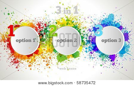 Vector Graphic Design Button and Labels Template. Color paint splashes gradient option banners