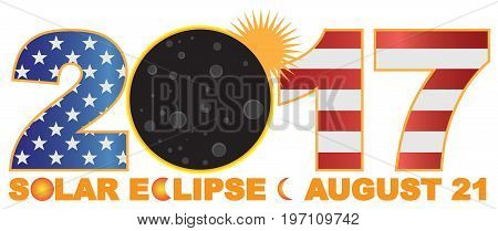 2017 Solar Eclipse Totality across America numeral USA Flag and text color vector illustration