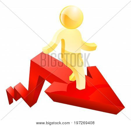 Businessman concept of a business person standing on an arrow