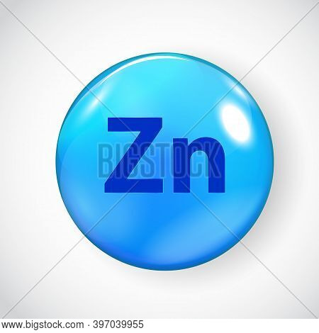 Mineral Zn Zink Blue Shiny Pill Capsule Icon. Vector Illustration