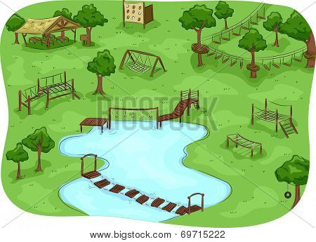 Illustration Featuring a Camp with an Obstacle Course