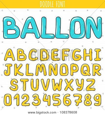 Ballon font. Set volume letters, numbers in doodle