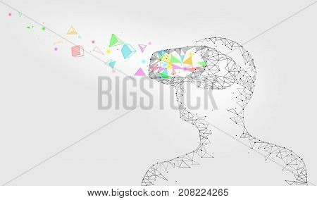 Low poly virtual reality helmet. Future innovation technology fantasy. Polygonal triangle connected dots geometric point line vr headset glass device concept white vector illustration art