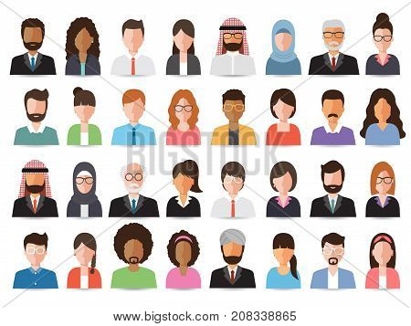 Group of working people business men and business women avatar icons. Vector illustration of flat design people characters.