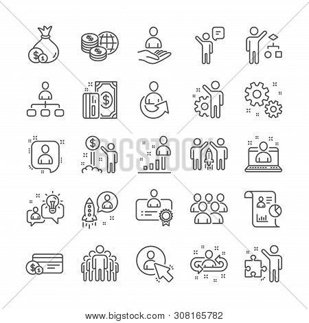 Management Line Icons. Set Of Startup Strategy, Business Audit And Employee Icons. Business Strategy