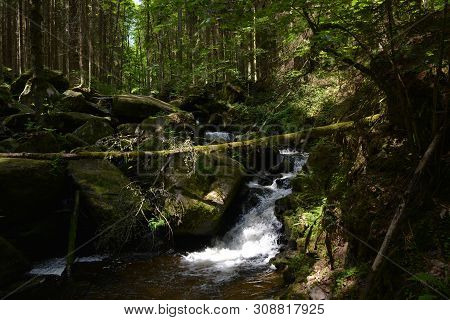 Reserve In The Czech Republic Vyssi Brod. Beautiful Waterfall On The Opatsky Trail. Waterfalls Of St