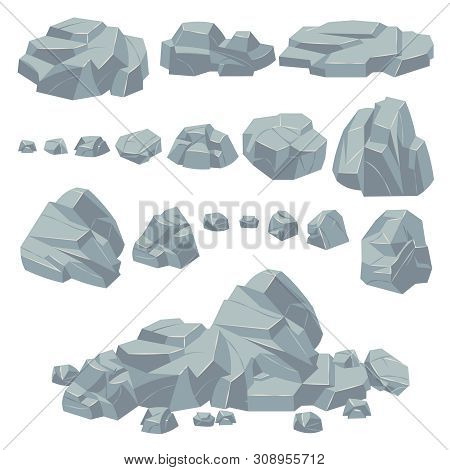 Rock Stones. Natural Stone Rocks, Massive Boulders. Granite Cobble Cliff And Stone Heap For Mountain