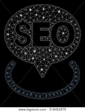 Glossy Mesh Seo Geotargeting With Glitter Effect. Abstract Illuminated Model Of Seo Geotargeting Ico