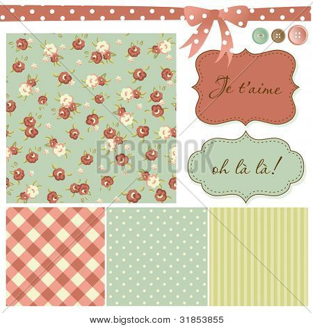 Vintage Rose Pattern, frames and cute seamless backgrounds. Ideal for printing onto fabric and paper or scrap booking.