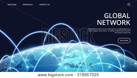 Global Network Landing Page. Internet And Global Connection Vector Background. Illustration Connecti