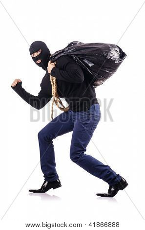 Burglar wearing balaclava isolated on white